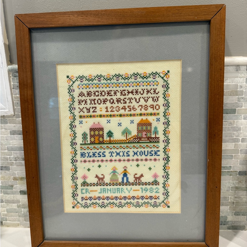 Framed Cross Stitch Art with Wooden Frame